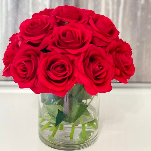 Fityle 20 Heads Artificial Flowers Real Touch Rose Flowers Home Decorations Red Fityle 20 Heads Artificial Flowers Real Touch Rose Flowers Home Decorations Red