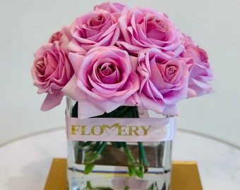 Purple Real Touch Flower Arrangement-Rose Arrangement-Real Touch Roses-Artificial Rose Arrangement-Real Touch Floral Arrangement