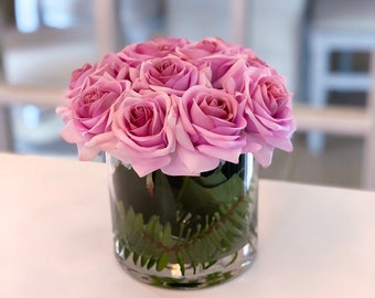 Real Touch Purple Rose Arrangement: Handmade Floral Centerpiece