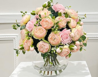 X-Large Pink Peony Rose Arrangement: French Country Centerpiece
