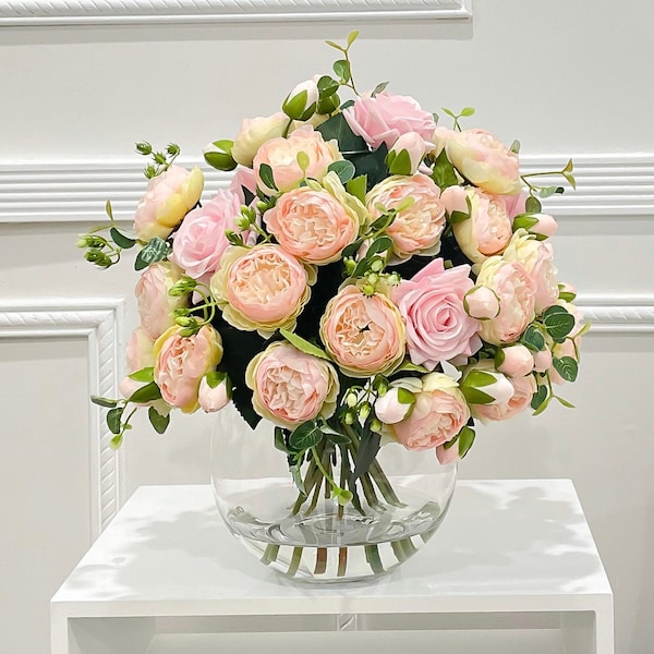 X-Large Pink Peony Rose Arrangement: French Country Centerpiece