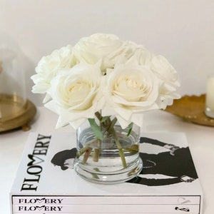 Best Seller Real Touch Rose Flower Arrangement, White Rose Floral, Silk Rose Arrangement, Real Touch Rose Centerpiece, Faux Rose Arrangement