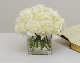 Real Touch White Rose Arrangement: Faux Floral Centerpiece