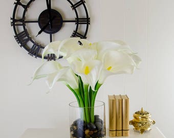 Real Touch White Calla Lilies Arrangement: Faux Floral Centerpiece