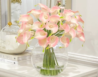 Herbst, Winter Echte Touch Arrangement, Blush Pink Echte Touch Calla Lilien Arrangement, Künstliche Blumen in Glas Vase für Wohndekor