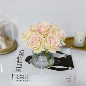 Real Touch Ivory/Pink Flowers Arrangement, Silk Roses Arrangements, Faux Floral Home Decor, Corner Table Arrangement