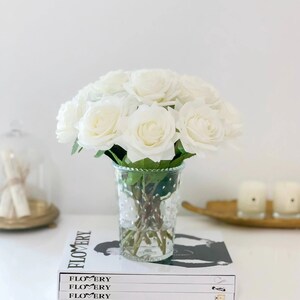 White Real Touch Rose Arrangement, Silk Rose Centerpieces, Faux Floral Home Decor Arrangement