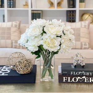 Tall Elegant Real Touch/Silk Peony Flowers Arrangement, Off White Silk Peonies Arrangement, Modern Home Decor Centerpiece
