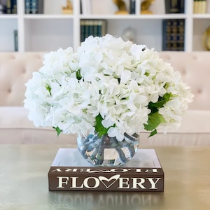 Elegant French White Hydrangea Centerpiece Arrangement, Modern Floral Home Decor Arrangement, Dinner Table Centerpiece