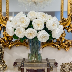 Handmade Home Decor, Silk Flower Arrangement, Large Centerpiece, Real Touch Flower Arrangement, White Rose Centerpiece, Floral Arrangement