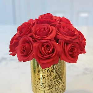 Red Centerpiece-Red Flower Arrangement-Gold Centerpiece-Real Touch Red Rose Arrangement Gold-Table Centerpiece Home Decor