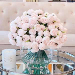 Pink Peony Arrangement in a Vase with 189 Small Peonies Artificial Faux Centerpiece Silk Flowers Arrangement Home Decor Modern Arrangement