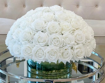 X Large Centerpiece 60 Roses-Rose Centerpiece-White Real Touch Rose Arrangement-Artificial Roses Arrangement-Faux Rose Arrangement