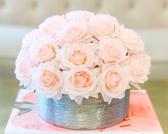Rose Centerpiece-30 Pink Real Touch Rose Arrangement-Real Touch Centerpiece-Artificial Flower Arrangement-Faux Floral Arrangement