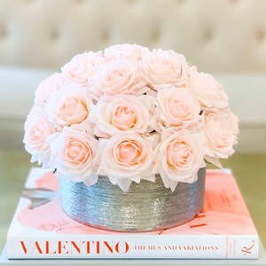 Rose Centerpiece-30 Pink Real Touch Rose Arrangement-Real Touch Centerpiece-Artificial Flower Arrangement-Faux Floral Arrangement