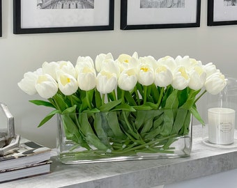Real Touch White Tulip Arrangement: Modern Faux Floral Centerpiece