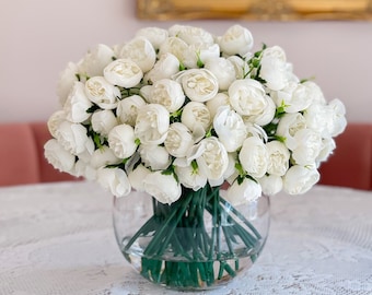 White Peony Arrangement-Peonies Centerpiece-162 Small Peonies Arrangement--Silk Flowers Arrangement-Home Decor Modern Arrangement