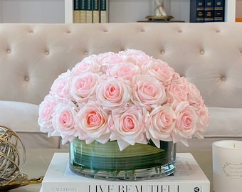 Large Dome Rose Centerpiece Arrangement, Real Touch Rose Arrangement, Faux Floral Home Decor Arrangement