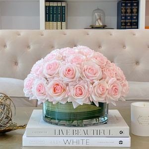Large Dome Rose Centerpiece Arrangement, Real Touch Rose Arrangement, Faux Floral Home Decor Arrangement