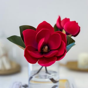 Finest Real Touch Red Magnolia Arrangement, Faux Magnolia Table Centerpieces, Available in Pink / White Magnolia