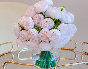 Pink Rose Peony Arrangement-Silk Peonies In Glass Vase-Peony Centerpiece-Artificial Faux Flower Arrangement-Home Decor Centerpiece