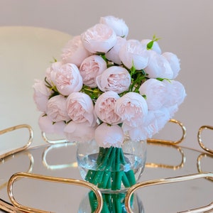 Pink Rose Peony Arrangement-Silk Peonies In Glass Vase-Peony Centerpiece-Artificial Faux Flower Arrangement-Home Decor Centerpiece