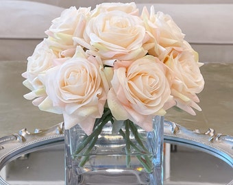Real Touch Rose Arrangement: Faux Floral Centerpiece in Vase