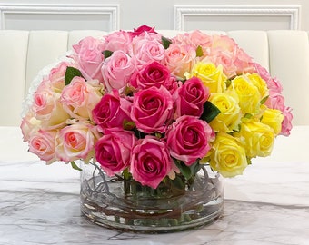 X-Large Exclusive Finest Real Touch Roses Arrangement-Multi colors Rose Arrangement- Luxury French Flowers Arrangement- Modern Arrangement