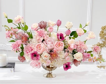 XX-Großes exklusives Real Touch Faux-Blumenarrangement, französisches Land-modernes Blumenarrangement, Dekormantel / Foyer / Lobbby / Hotelarrangement