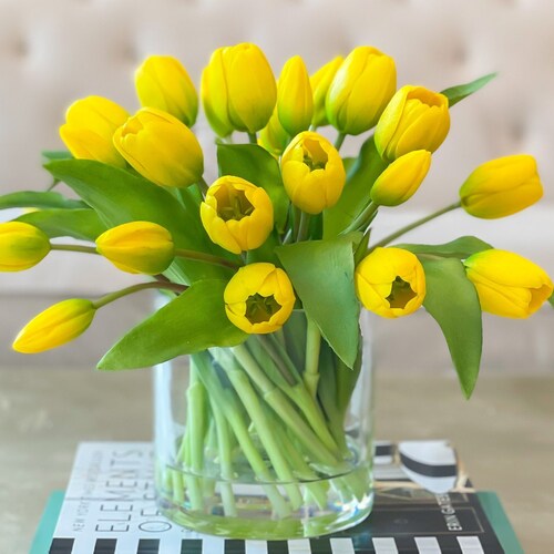 Real Touch Floral Arrangement Yellowtulip Artificial Flower Etsy