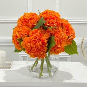 Große Real Touch Herbst Orange Hortensien in Glasvase, Faux Florals künstliche Blumenarrangement für Tisch, Schlafzimmer, Wohnzimmer Home Decor