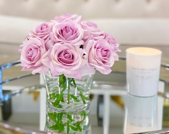 Purple Ombre Rose Arrangement: Real Touch Silk Floral Centerpiece