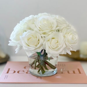 12 Real Touch Roses Arrangement, White/Pink/Purple/Red Silk Roses Floral Centerpiece for Bed Table and Home Decor
