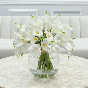 Faux calla lelies in glazen vaas, echte touch bloemstuk, kunstmatige lelie, nep-middelpunt, kunstbloemen woondecoratie