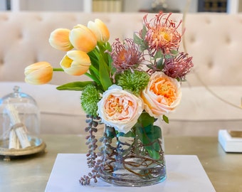 Thanksgiving Arrangement-Fall Flowers Centerpiece-Faux Floral Arrangements-Fall Arrangement-Table Centerpieces-Tropical Arrangement