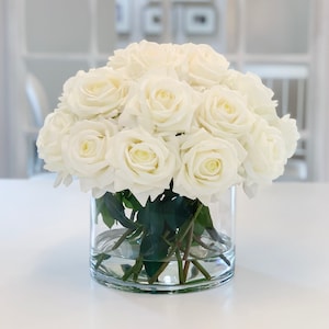 Arreglo floral grande de rosas de tacto real de 14&quot; - Centro de mesa grande para comedor - Arreglo floral grande para decoración del hogar - Arreglo floral en jarrón