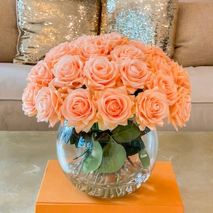 Orange Rose Arrangement: Faux Floral Centerpiece, Home Decor