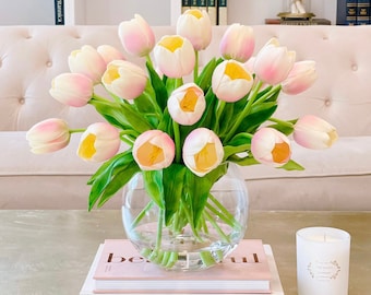Large Real Touch Tulip Centerpiece: Elegant Faux Floral Arrangement