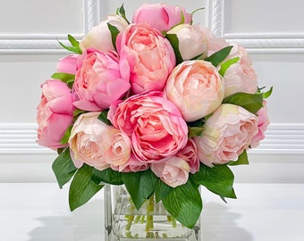 Handcrafted Silk Peony Arrangement: French Country Faux Floral Centerpiece