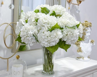 XLarge White Hydrangea Centerpiece-Real Touch French Hydrangea Arrangement-Large Centerpiece-Tall Floral Arrangement-Foyer Table Home Decor