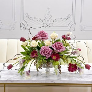 Premium All Real Touch Flowers Arrangement, French Style Purple Floral Decor, Artificial Faux Floral Centerpiece, Real Touch Flowers in Vase