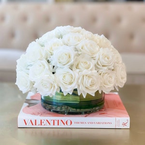 40 Roses Large Centerpiece-Roses Centerpiece-White Real Touch Rose Arrangement-Artificial Luxury Arrangement-Faux Rose Modern Arrangement