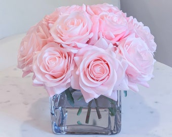 Pink Real Touch Rose Arrangement: Faux Floral Centerpiece