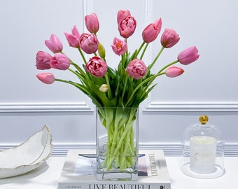 Hellviolettes Tulpenarrangement, Real Touch Tulip Mittelstück, Faux Tulip Blumenarrangement, Real Touch Tulips Herzstück für Wohnkultur