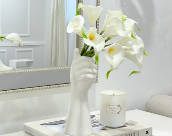 Real Touch Calla Lily Arrangement: Faux Floral Centerpiece in Gold Vase