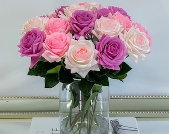 Real Touch Rose Arrangement: Pink, Blush & Purple Faux Floral Centerpiece
