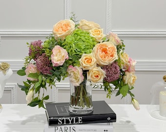 Elegante premium echte touch gemengde rozen, lisianthus-arrangement-zijde bloemstuk-imitatie-arrangement