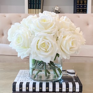 Large Rose Centerpiece Dining Table, Real Touch Rose Flowers Arrangement in Vase, Large Dinner Table Centerpiece Rose, Tall Rose Centerpiece