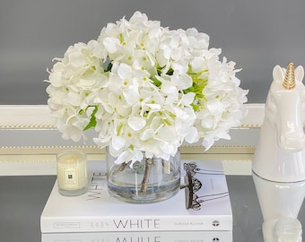 REAL TOUCH French Hydrangea Flower Arrangement-White Hydrangea Centerpiece -Dinner Table Floral Arrangement-Modern Arrangement