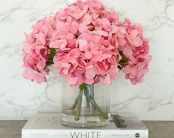 Real Touch Pink Hydrangea Arrangement: Faux Floral Centerpiece